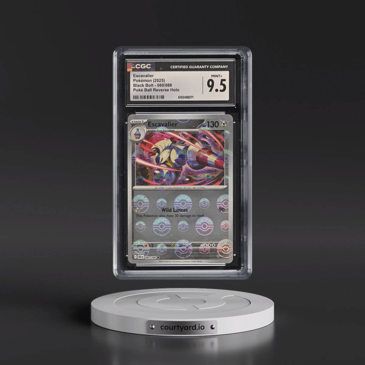 2025 Black Bolt - BLK EN #060/086 Escavalier - Reverse Holo Poké Ball (CGC 9.5 MINT+)