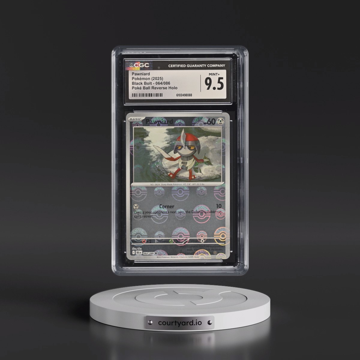 2025 Black Bolt - BLK EN #064/086 Pawniard - Reverse Holo Poké Ball (CGC 9.5 MINT+)