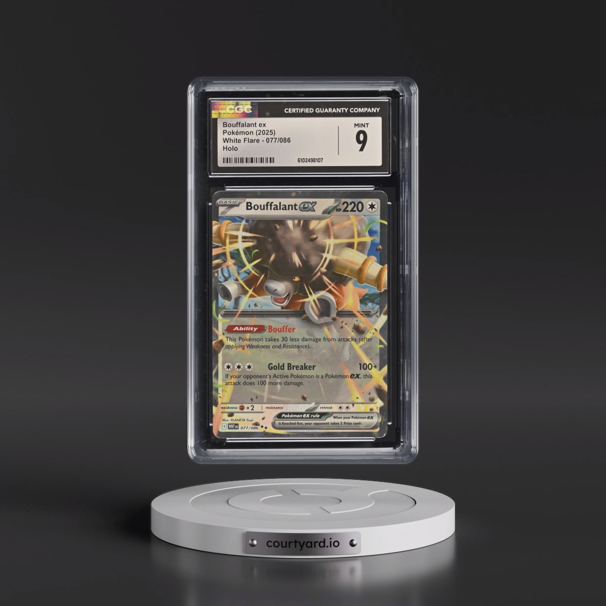 2025 Pokémon Wht EN-White Flare #077 Bouffalant EX - Holo (CGC 9 MINT)