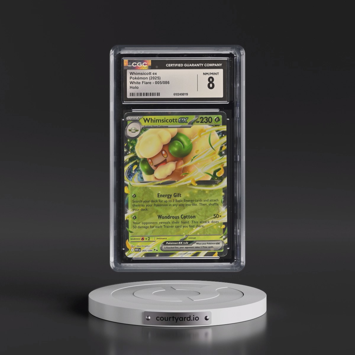 2025 Pokémon Wht EN-White Flare #005 Whimsicott EX - Holo (CGC 8 NM-MT)