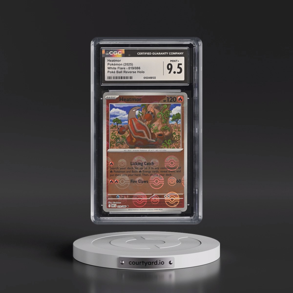 2025 White Flare - WHT EN Heatmor - Reverse Holo Poké Ball #019/086 CGC 9.5