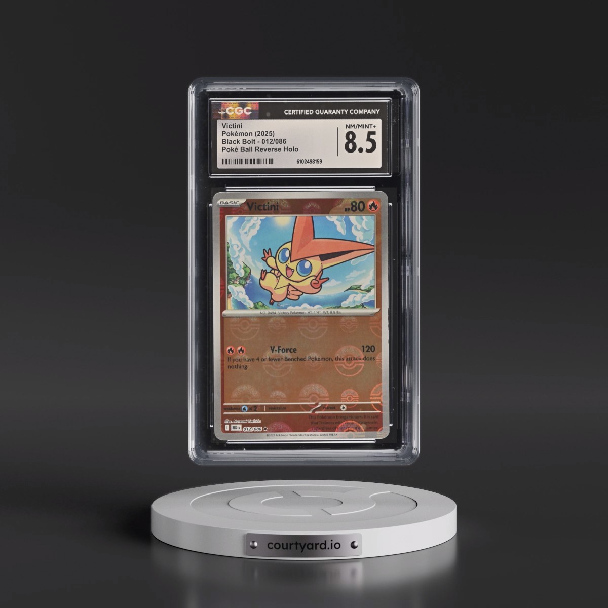 2025 Pokémon Blk EN-Black Bolt #012 Victini - Reverse Holo Poke Ball (CGC 8.5 NM-MT+)
