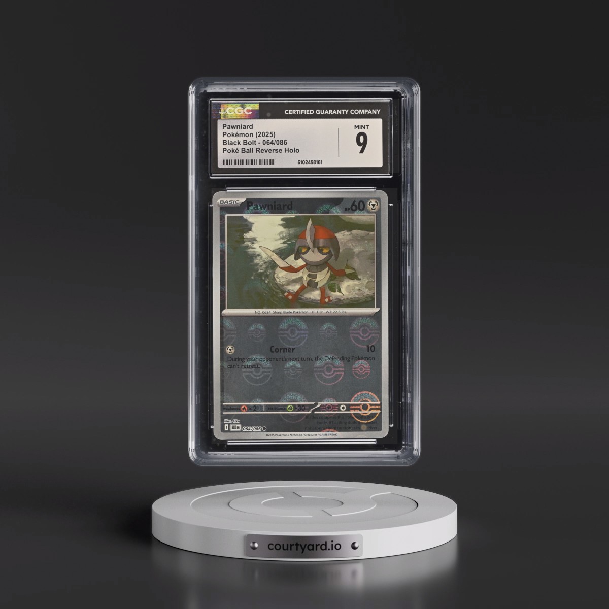 2025 Black Bolt - BLK EN #064/086 Pawniard - Reverse Holo Poké Ball (CGC 9 MINT)