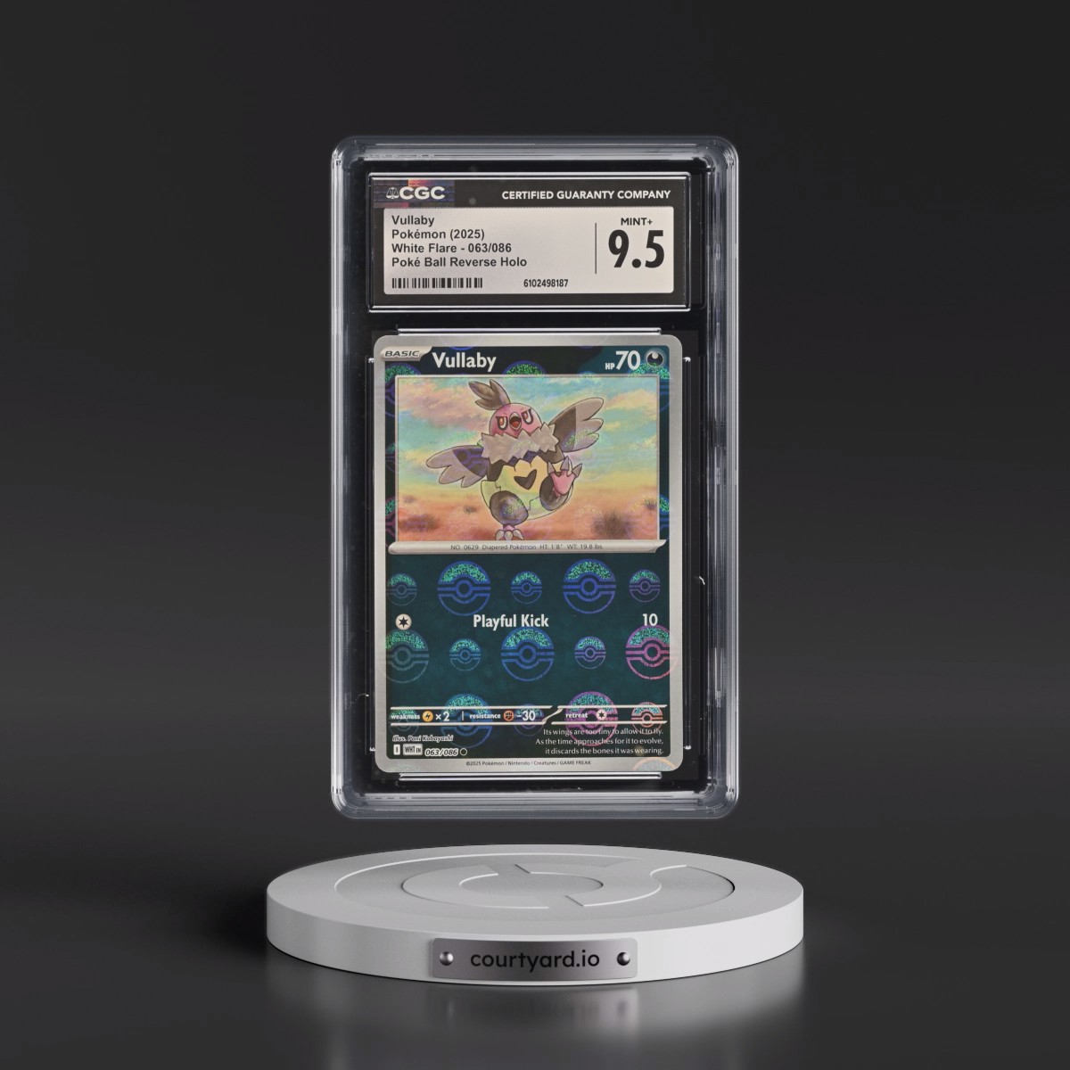 2025 White Flare - WHT EN #063/086 Vullaby - Reverse Holo Poké Ball (CGC 9.5 MINT+)