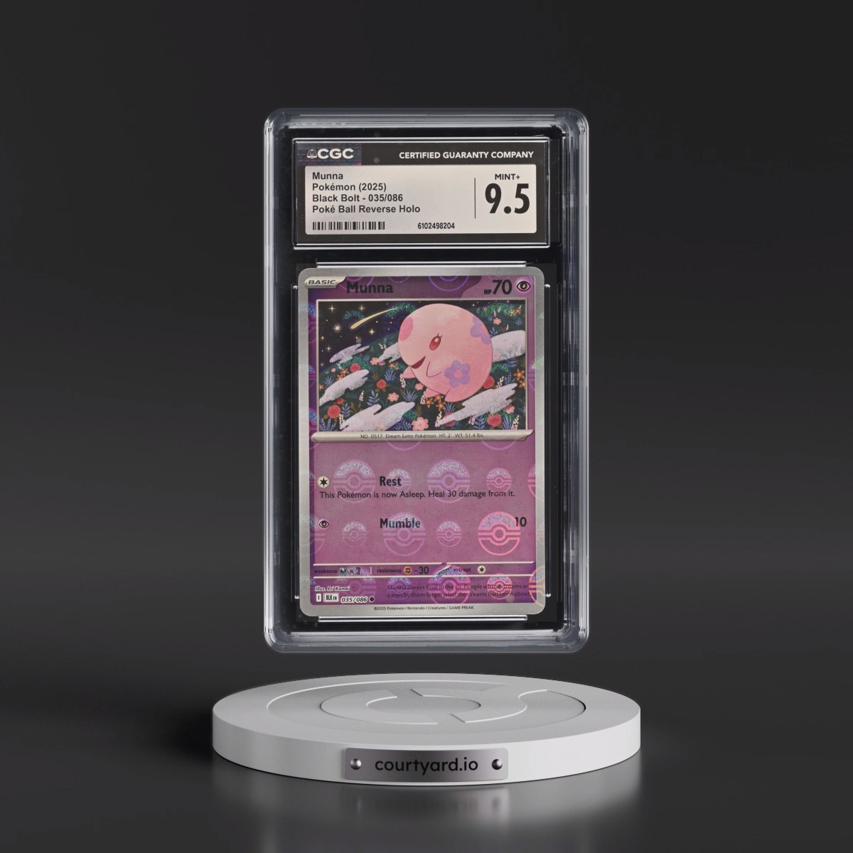 2025 Black Bolt - BLK EN #035/086 Munna - Reverse Holo Poké Ball (CGC 9.5 MINT+)