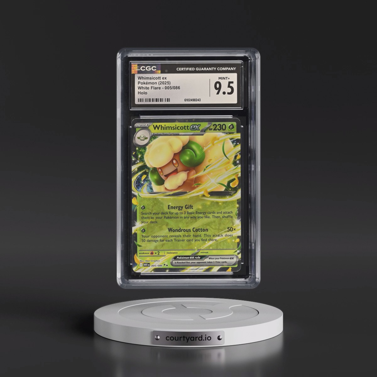 2025 Pokémon Wht EN-White Flare #005 Whimsicott EX - Holo (CGC 9.5 MINT+)