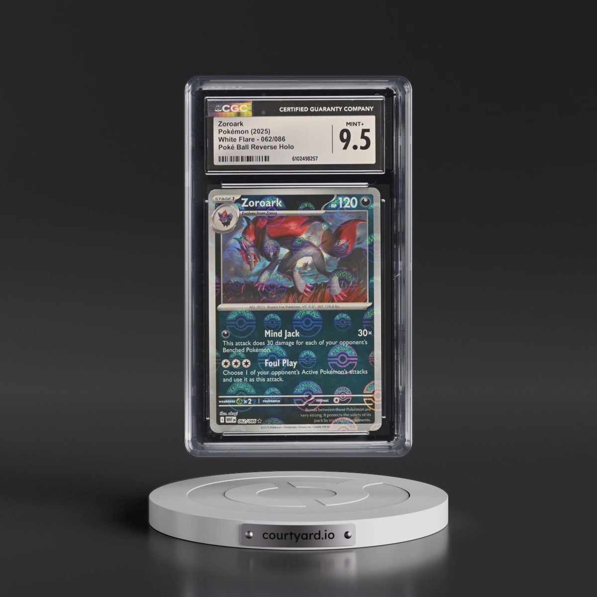 2025 Pokémon Wht EN-White Flare #062 Zoroark - Reverse Holo Poke Ball (CGC 9.5 MINT+)