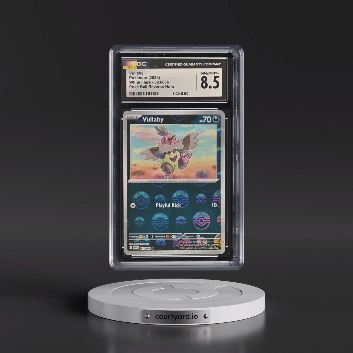 2025 White Flare - WHT EN #063/086 Vullaby - Reverse Holo Poké Ball (CGC 8.5 NM-MT+)