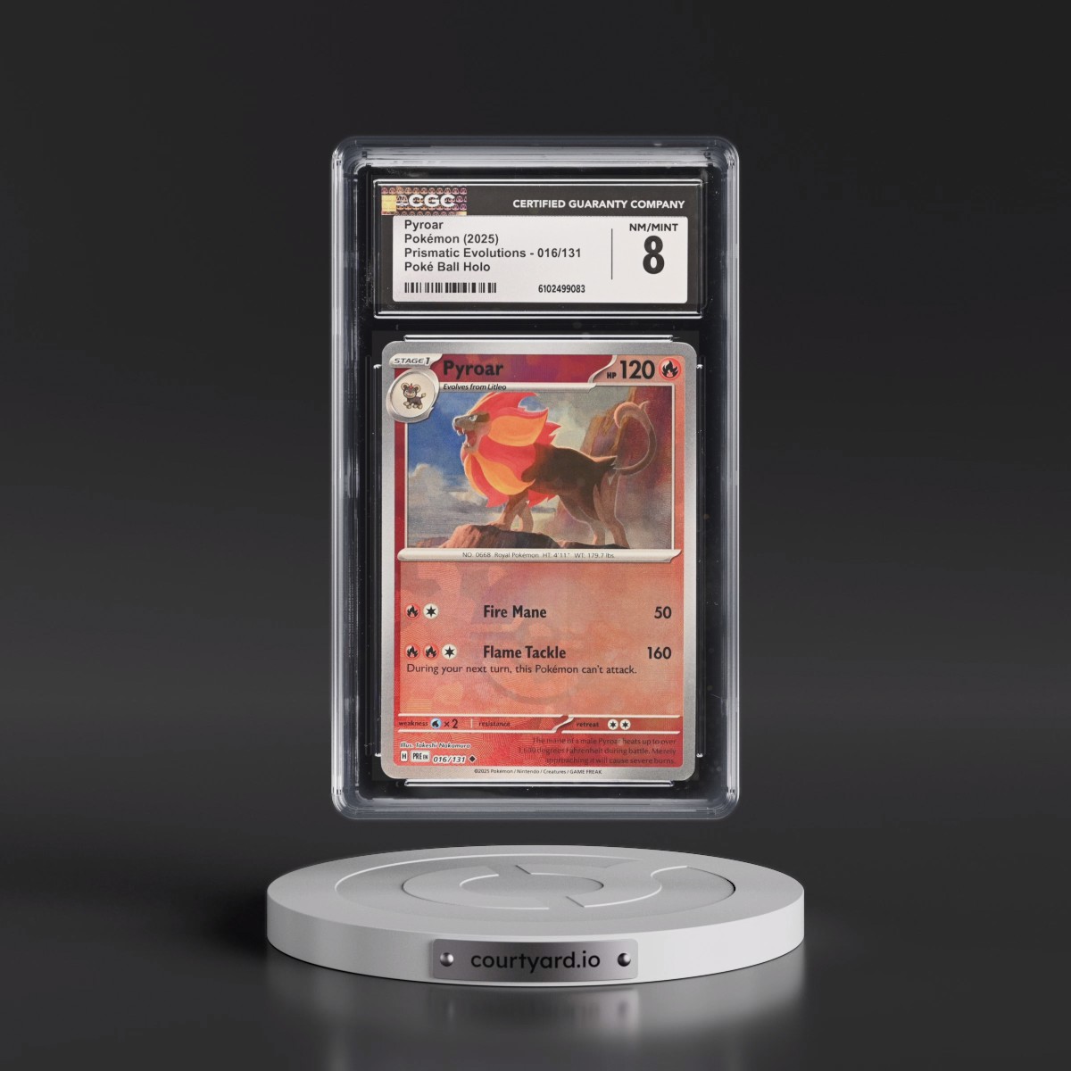 2025 Prismatic Evolutions - PRE EN #016/131 Pyroar - Poké Ball Holo (CGC 8 NM-MT)