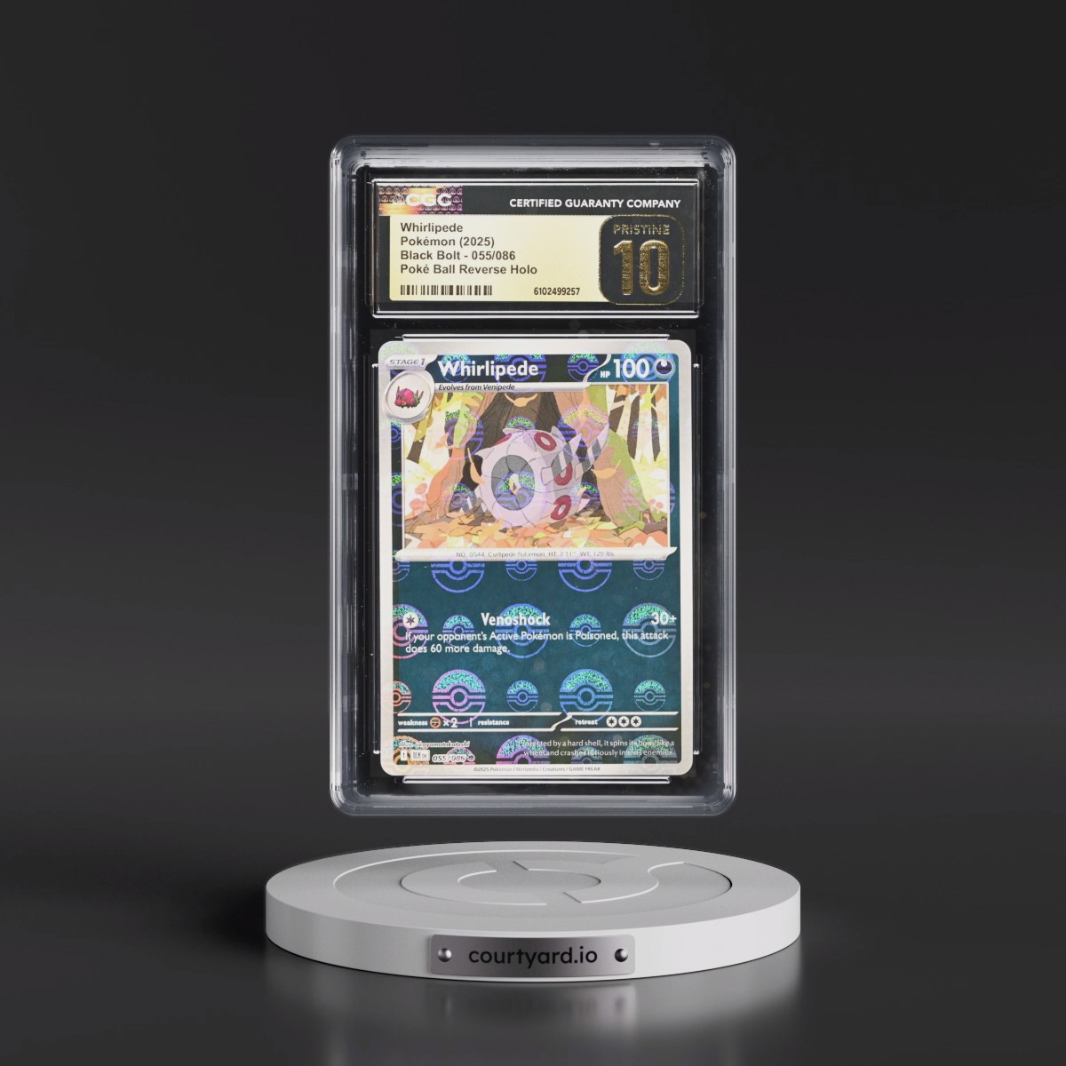 2025 Black Bolt - BLK EN #055/086 Whirlipede - Reverse Holo Poké Ball (CGC 10 PRISTINE)
