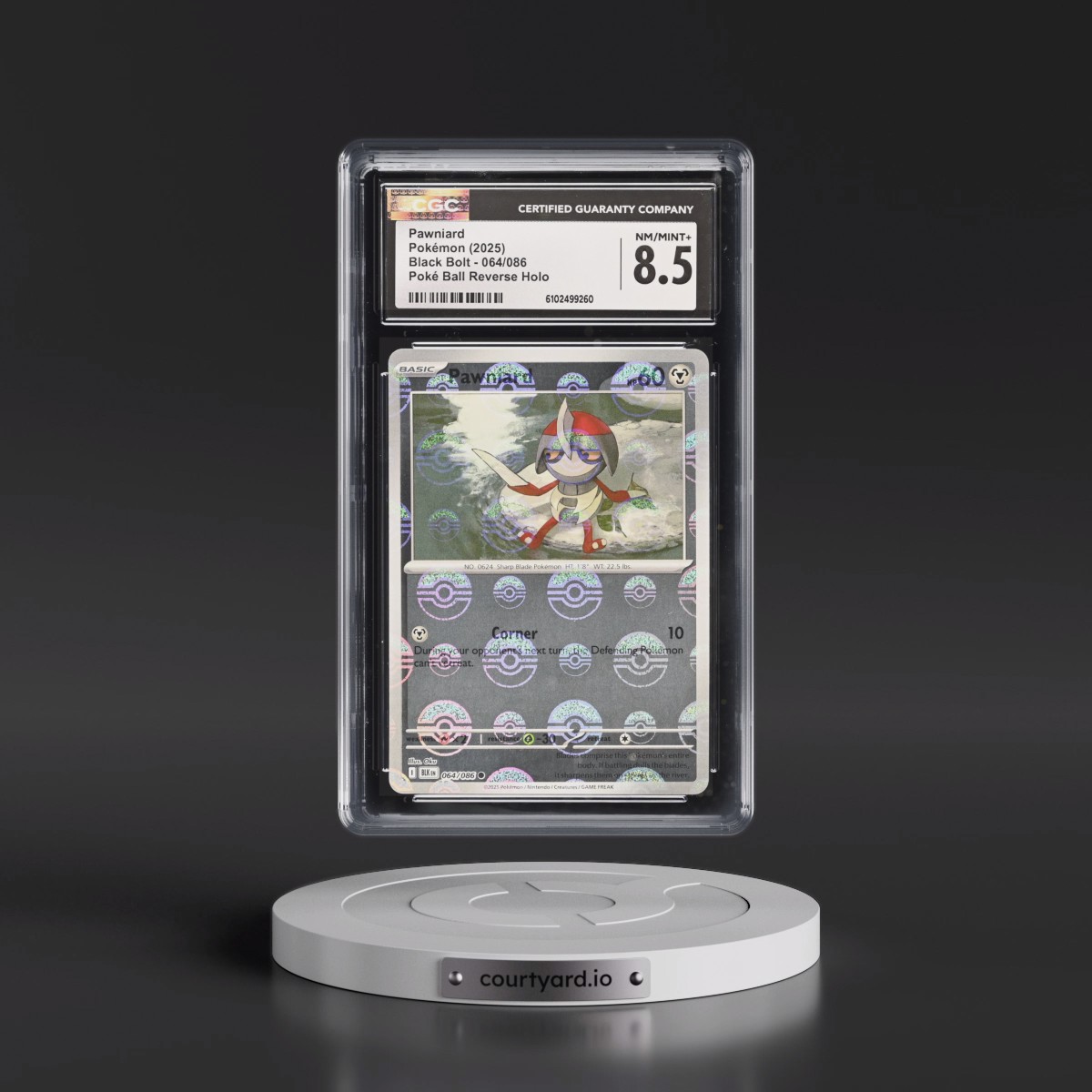 2025 Black Bolt - BLK EN #064/086 Pawniard - Reverse Holo Poké Ball (CGC 8.5 NM-MT+)