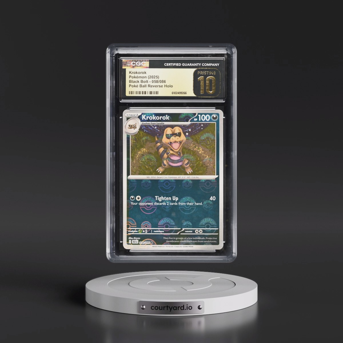 2025 Pokémon Blk EN-Black Bolt #058 Krokorok - Reverse Holo Poke Ball (CGC 10 PRISTINE)