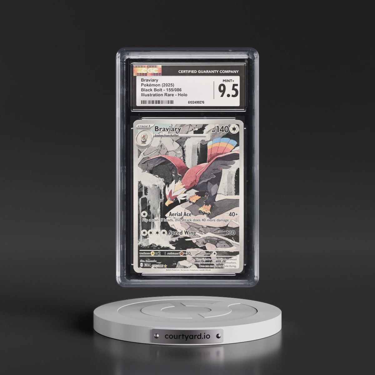 2025 Pokémon Blk EN-Black Bolt #155 Braviary - Illustration Rare (CGC 9.5 MINT+)