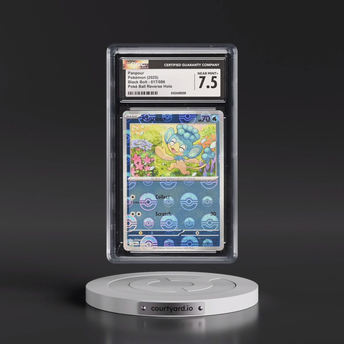 2025 Black Bolt - BLK EN #017/086 Panpour - Reverse Holo Poké Ball (CGC 7.5 NM+)