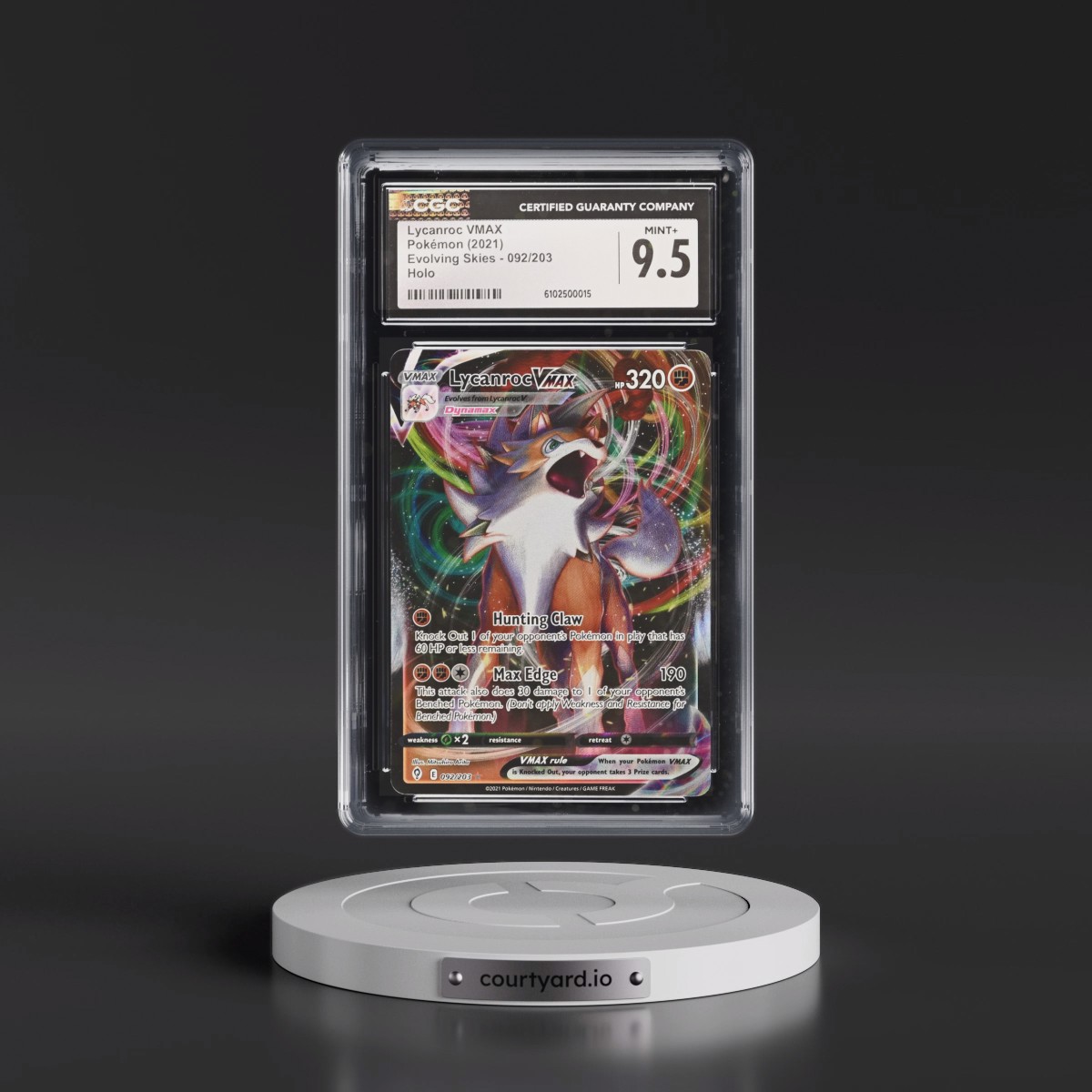 2021 Evolving Skies #092/203 Lycanroc VMAX - Holo (CGC 9.5 MINT+)