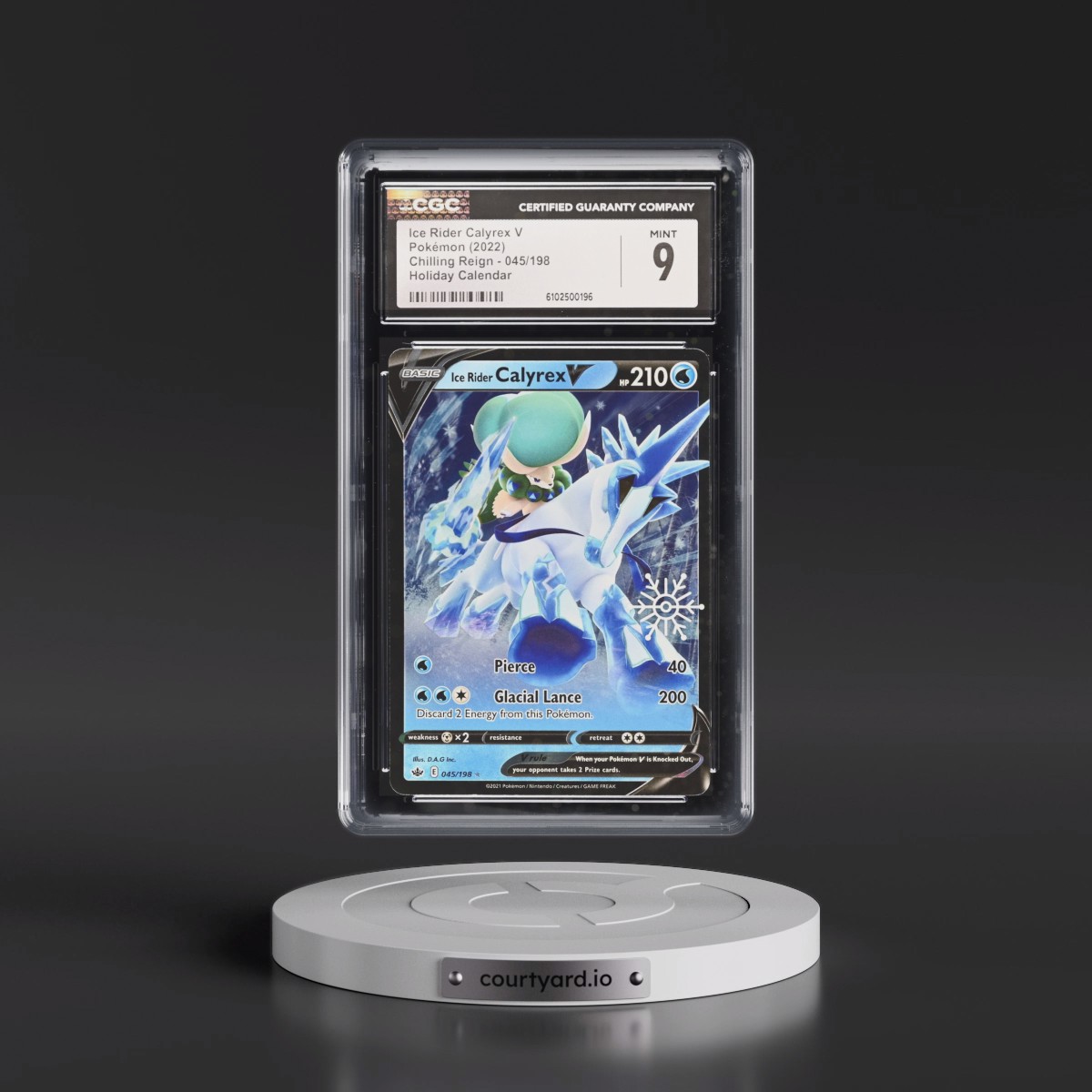 2021 Chilling Reign #045/198 Ice Rider Calyrex V - Holo Holiday Calendar (Snowflake Stamp) (CGC 9 MINT)