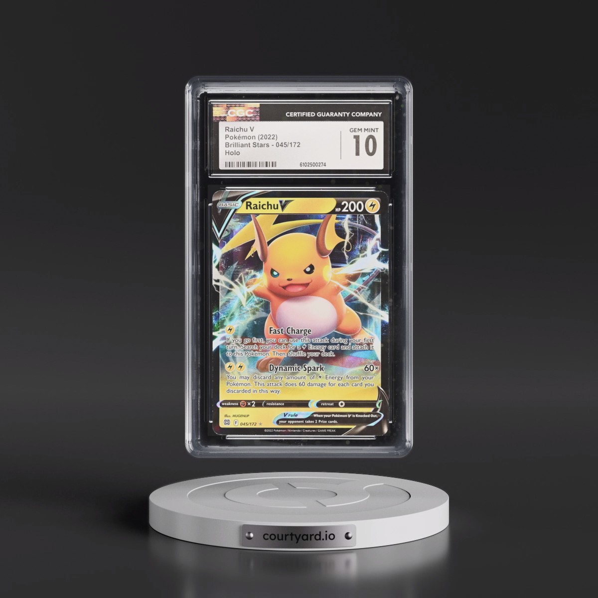 2022 Brilliant Stars #045/172 Raichu V - Holo Ultra Rare (CGC 10 GEM MINT)
