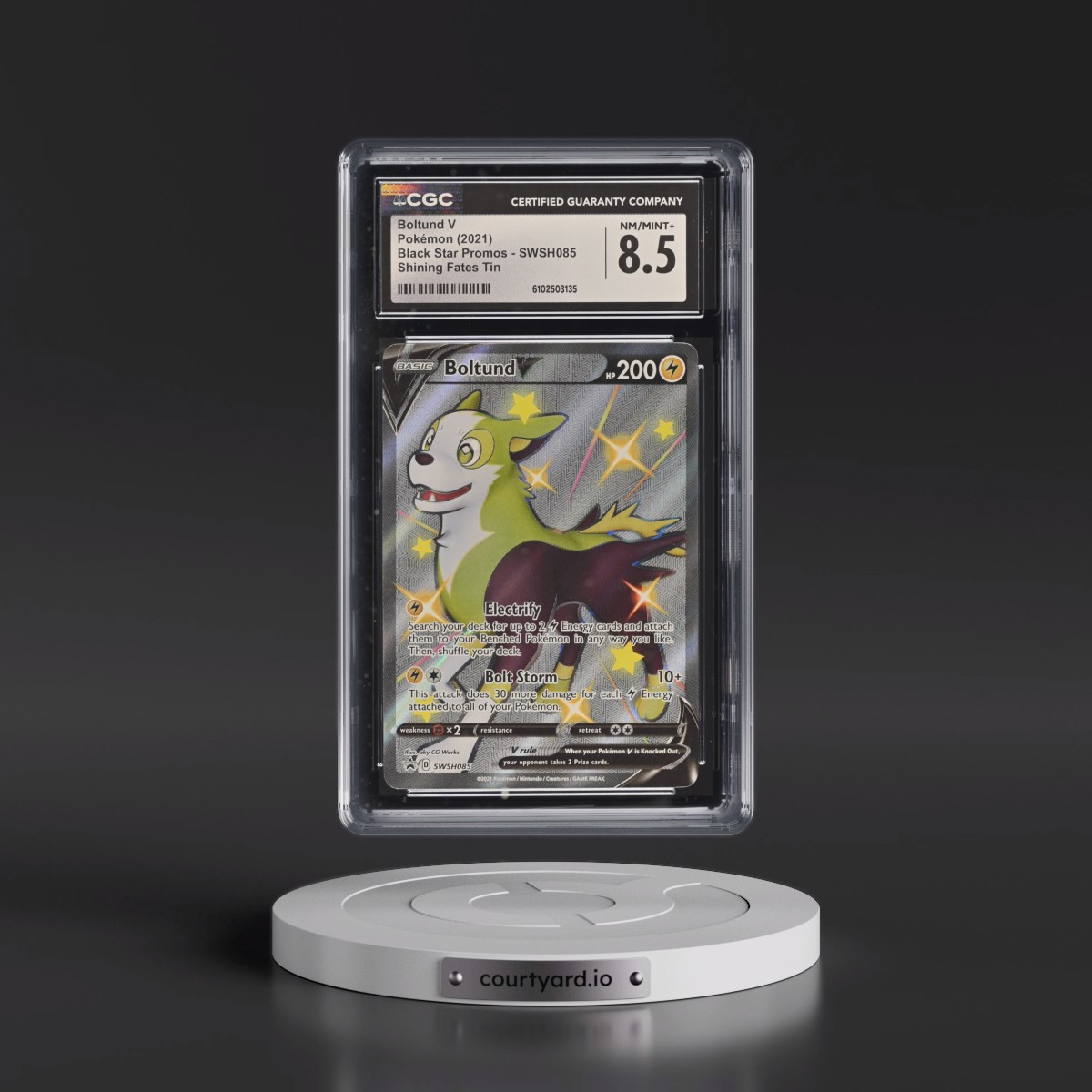 2017 Black Star Promos - Sword & Shield #SWSH085 Boltund V - Shining Fates Tin (Holo) (CGC 8.5 NM-MT+)