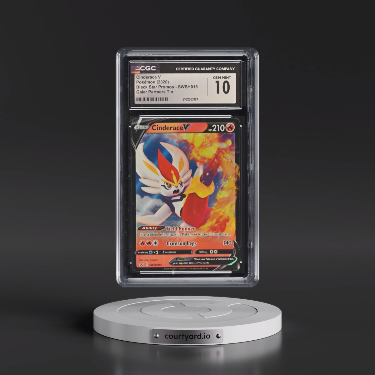 2017 Black Star Promos - Sword & Shield #SWSH015 Cinderace V - Holo Galar Partners Tin (CGC 10 GEM MINT)