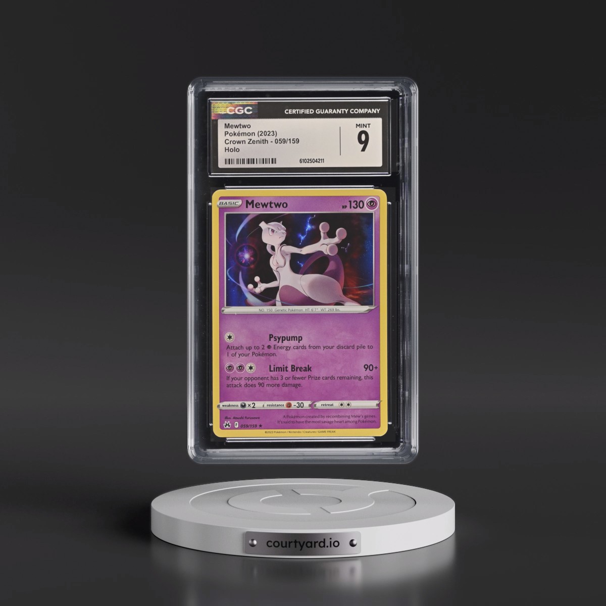 2022 Crown Zenith #059/159 Mewtwo - Holo (CGC 9 MINT)