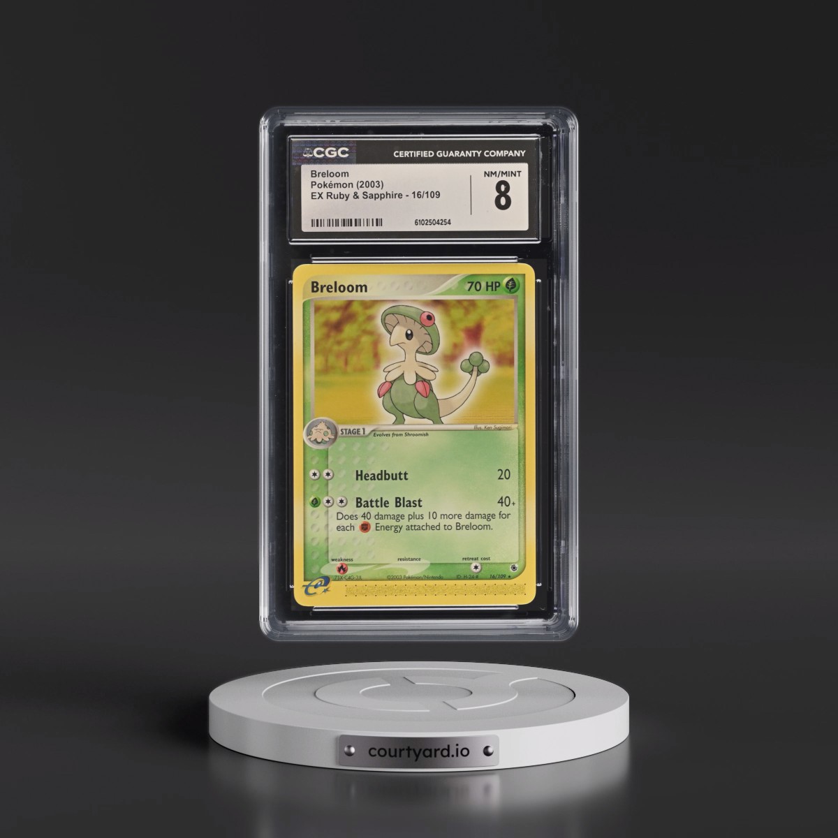 2003 EX Ruby & Sapphire (2003 Copyright, w/ "e" Symbol) #16/109 Breloom (CGC 8 NM-MT)