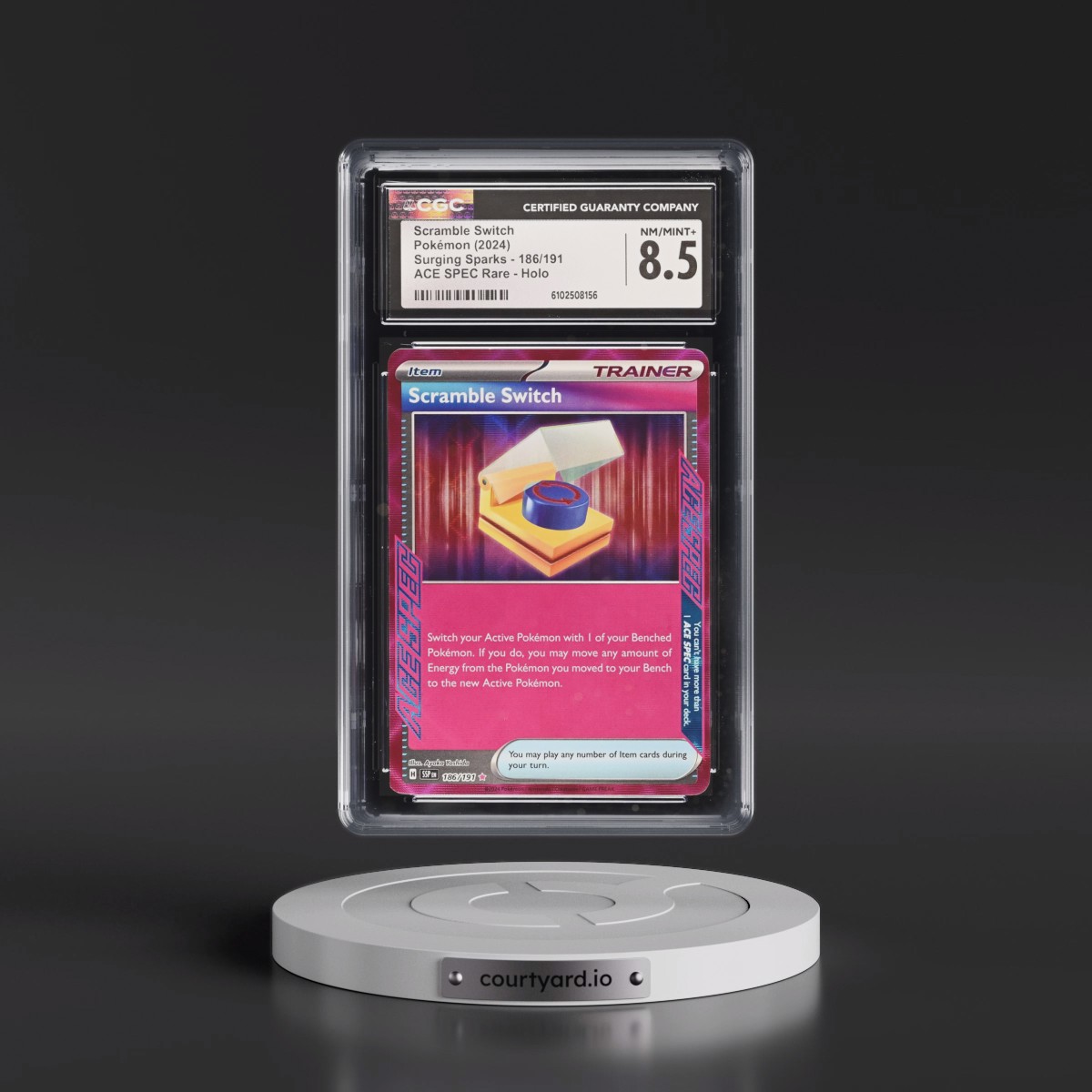 2024 Surging Sparks - SSP EN #186/191 Scramble Switch - ACE SPEC Rare Holo (CGC 8.5 NM-MT+)