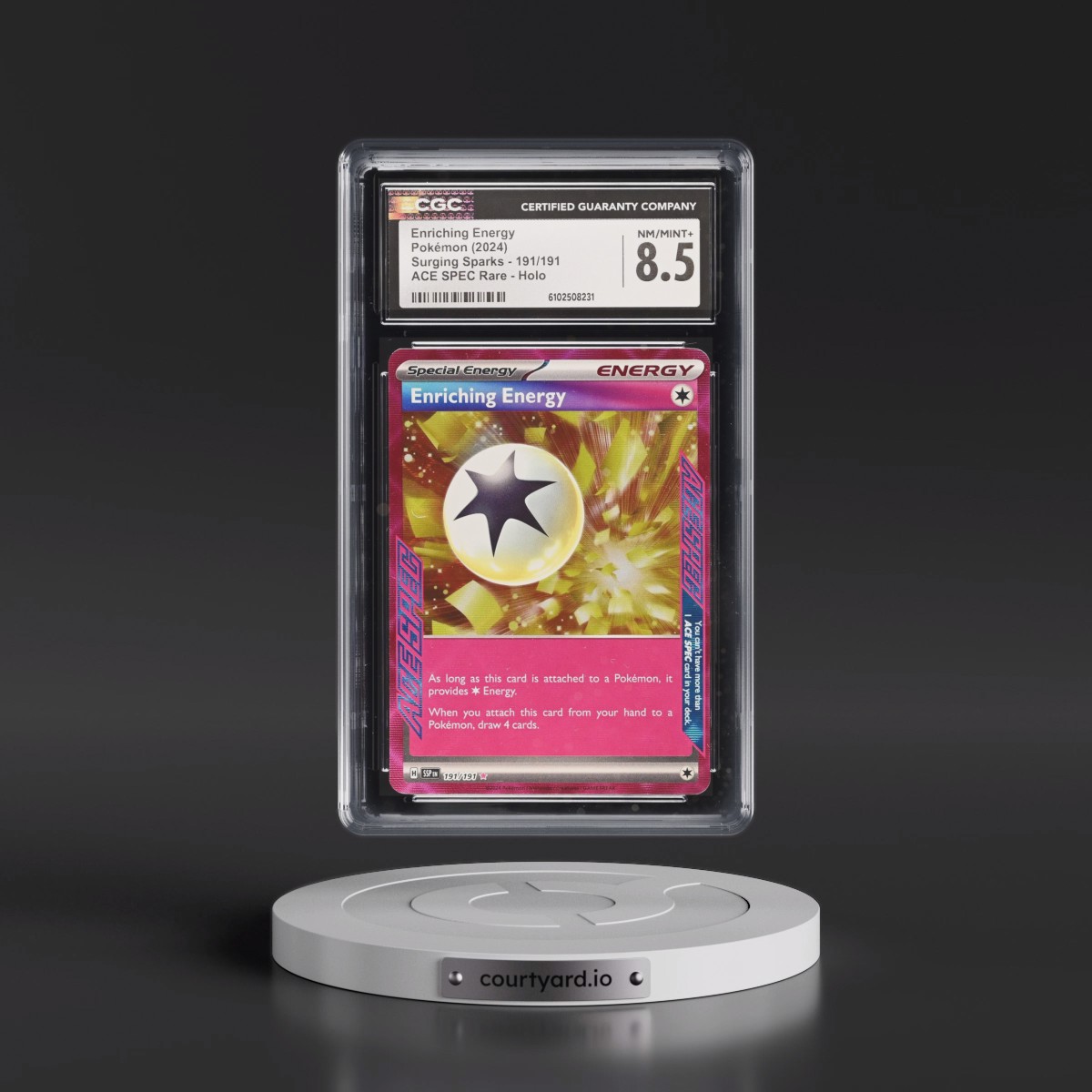 2024 Surging Sparks - SSP EN #191/191 Enriching Energy - ACE SPEC Rare Holo (CGC 8.5 NM-MT+)