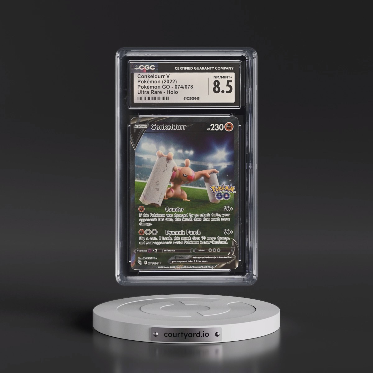 2022 Pokémon GO #074/078 Conkeldurr V - Ultra Rare Holo (CGC 8.5 NM-MT+)
