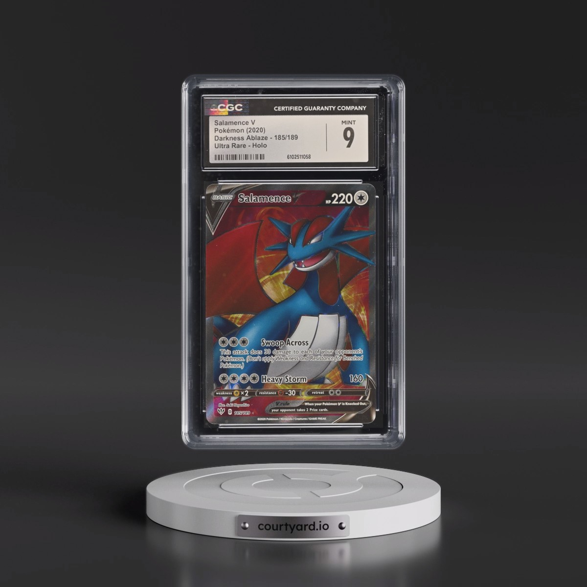 2020 Darkness Ablaze #185/189 Salamence V - Ultra Rare Holo (CGC 9 MINT)