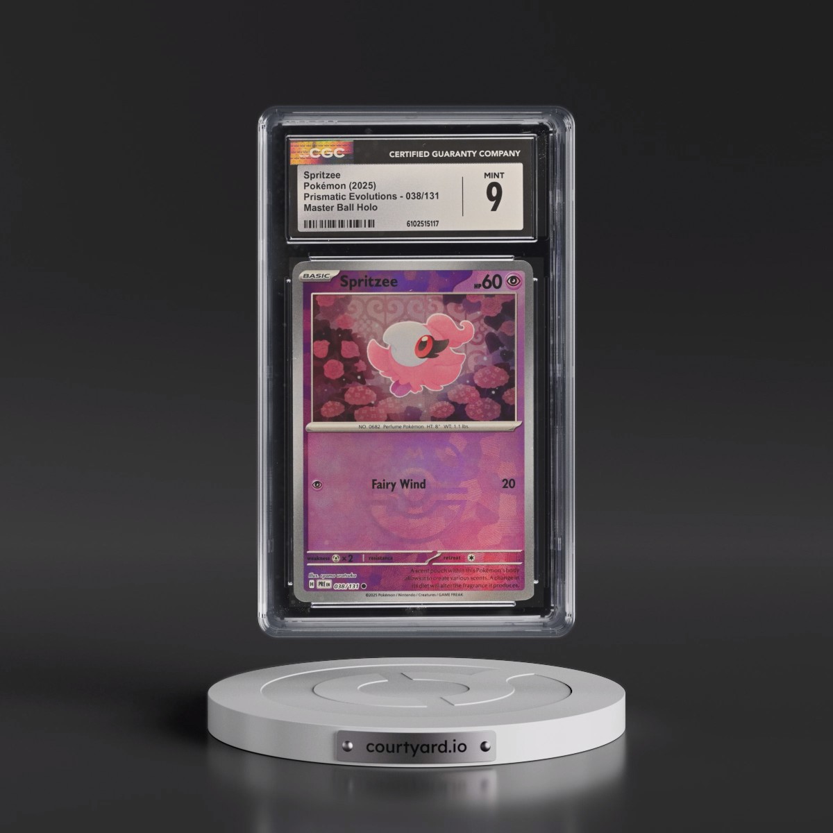 2025 Pokémon Pre EN-Prismatic Evolutions #038 Spritzee - Reverse Holo Master Ball (CGC 9 MINT)