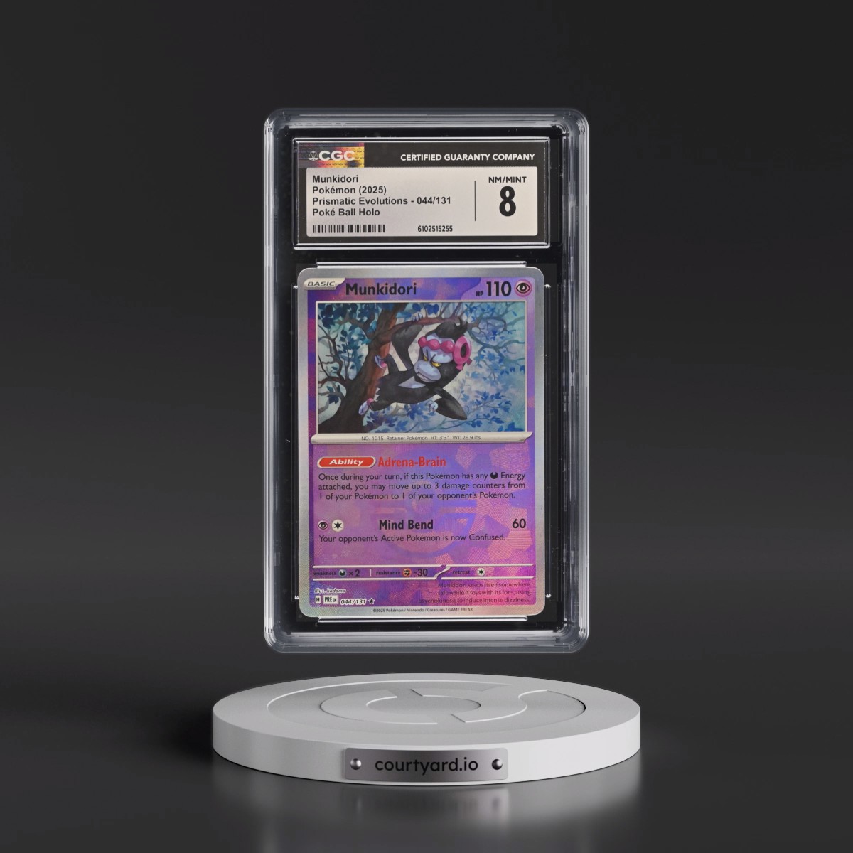 2025 Pokémon Pre EN-Prismatic Evolutions #044 Munkidori - Reverse Holo Poke Ball (CGC 8 NM-MT)