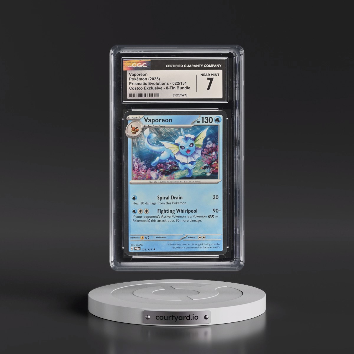 2024 Prismatic Evolutions - PRE EN #022/131 Vaporeon - (Cosmos Holo) Costco Exclusive 8-Tin Bundle (CGC 7 NM)
