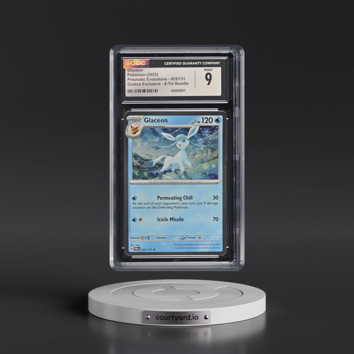 2024 Prismatic Evolutions - PRE EN #025/131 Glaceon - (Cosmos Holo) Costco Exclusive 8-Tin Bundle (CGC 9 MINT)