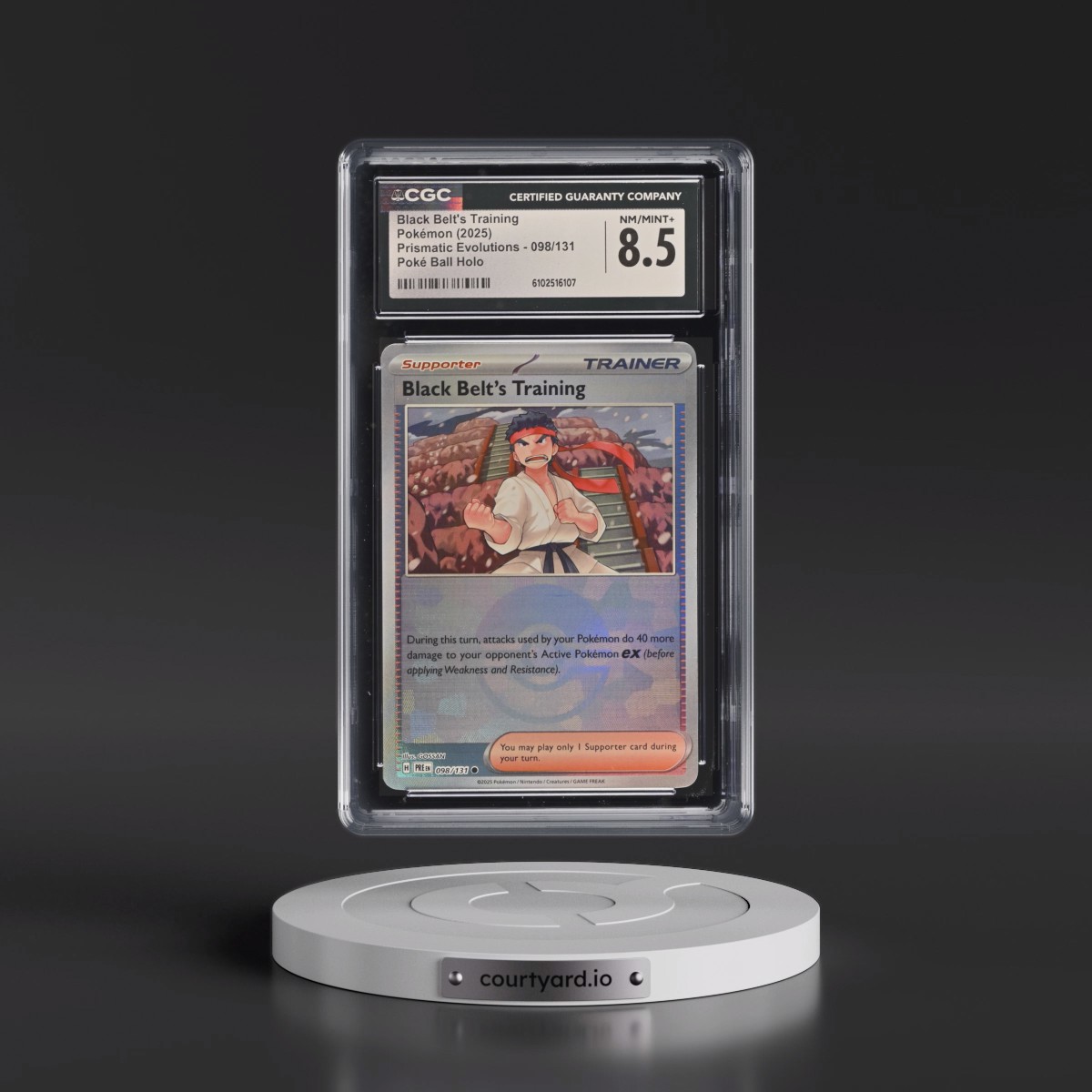 2024 Prismatic Evolutions - PRE EN #098/131 Black Belt's Training - Poké Ball Holo (CGC 8.5 NM-MT+)
