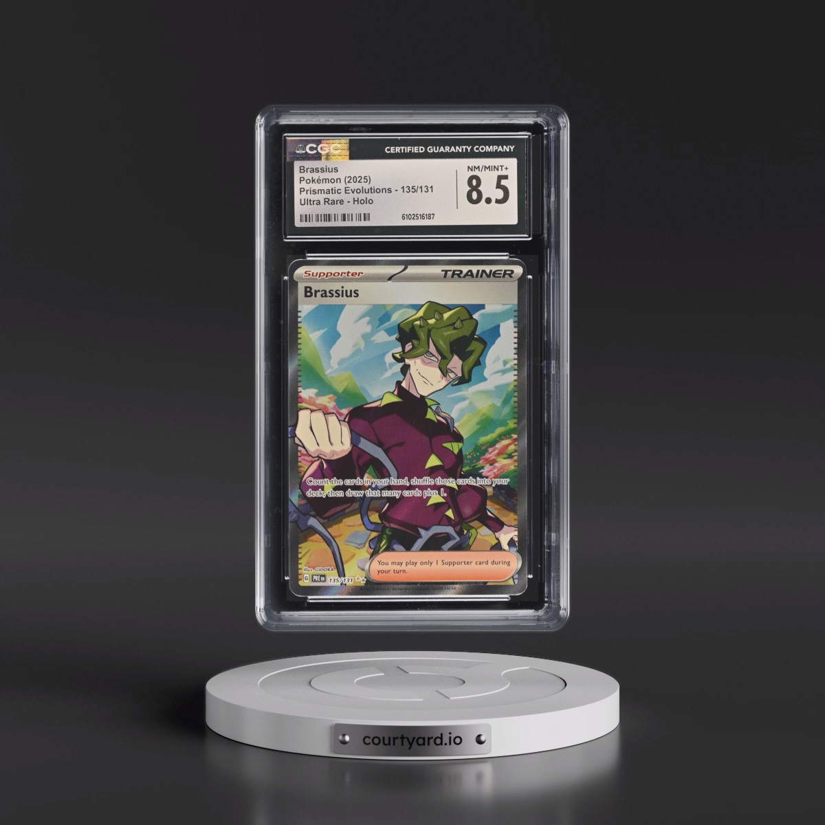 2025 Prismatic Evolutions - PRE EN #135/131 Brassius - Ultra Rare Holo (CGC 8.5 NM-MT+)