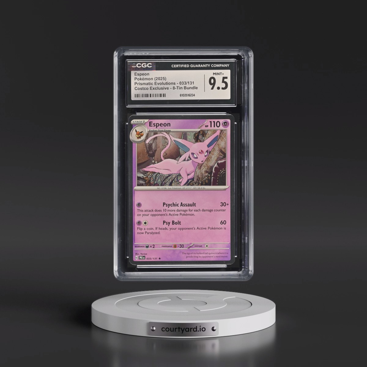 2024 Prismatic Evolutions - PRE EN #033/131 Espeon - (Cosmos Holo) Costco Exclusive 8-Tin Bundle (CGC 9.5 MINT+)
