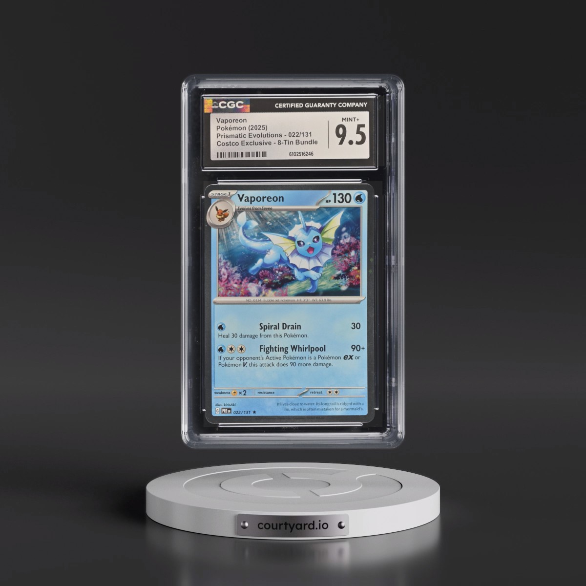 2024 Prismatic Evolutions - PRE EN #022/131 Vaporeon - (Cosmos Holo) Costco Exclusive 8-Tin Bundle (CGC 9.5 MINT+)
