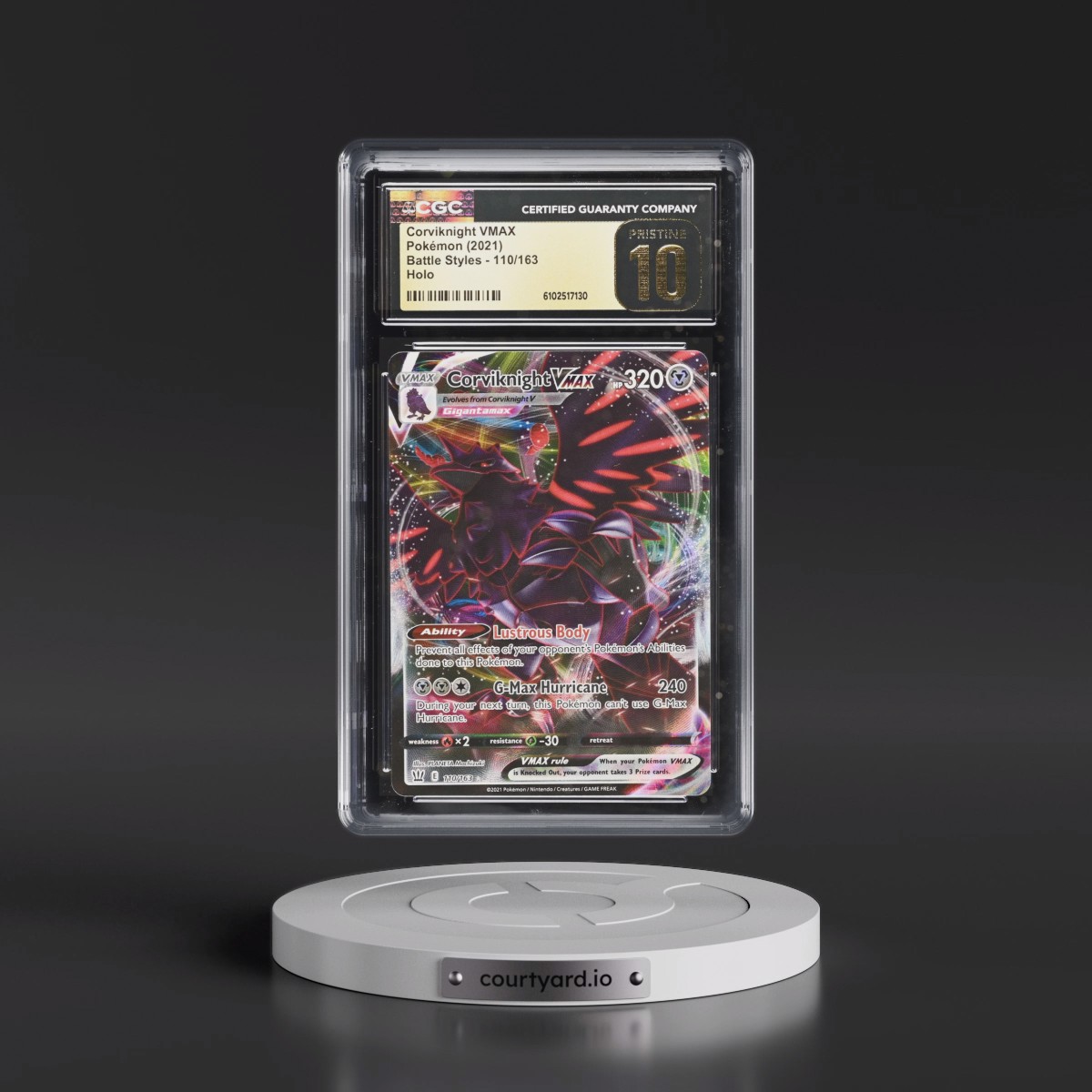 2021 Pokémon Sword & Shield Battle Styles #110 Corviknight Vmax - Full Art (CGC 10 PRISTINE)