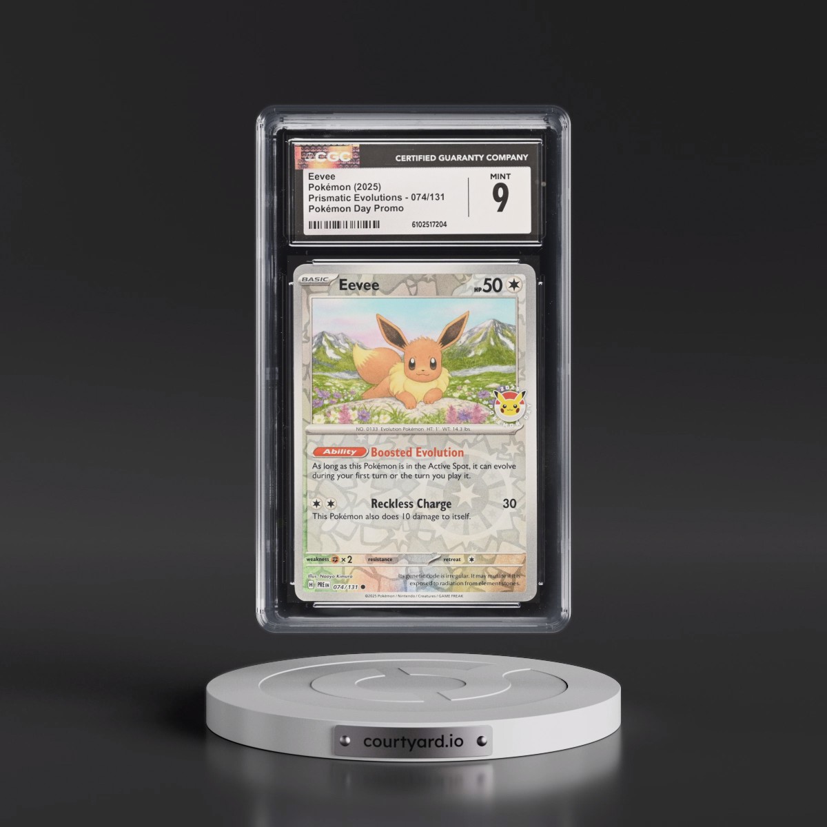 2024 Prismatic Evolutions - PRE EN #074/131 Eevee - Reverse Holo Pokémon Day Promo () (CGC 9 MINT)