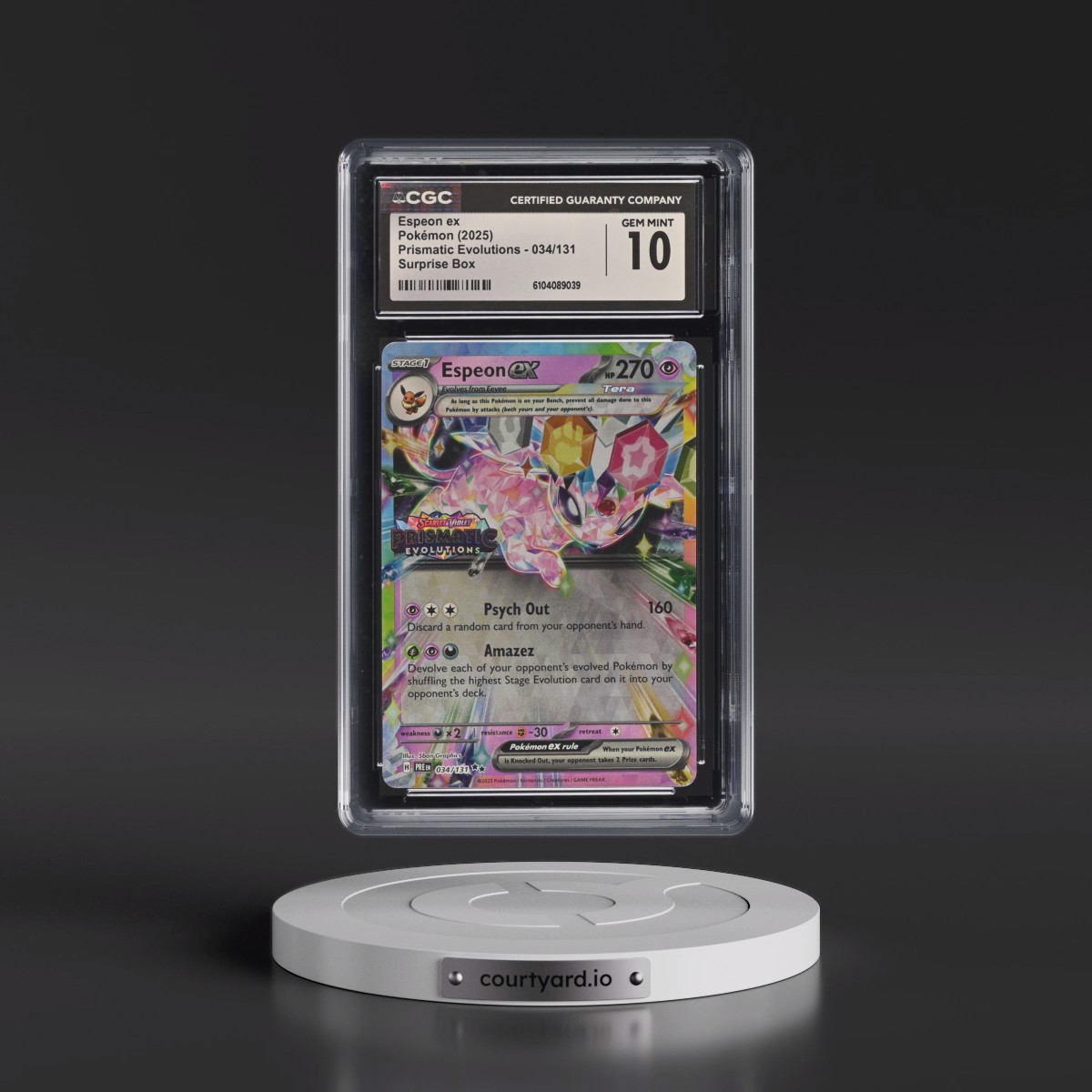 2024 Prismatic Evolutions - PRE EN #034/131 Espeon ex - Surprise Box (Prismatic Evolutions Stamp) (Holo) (CGC 10 GEM MINT)