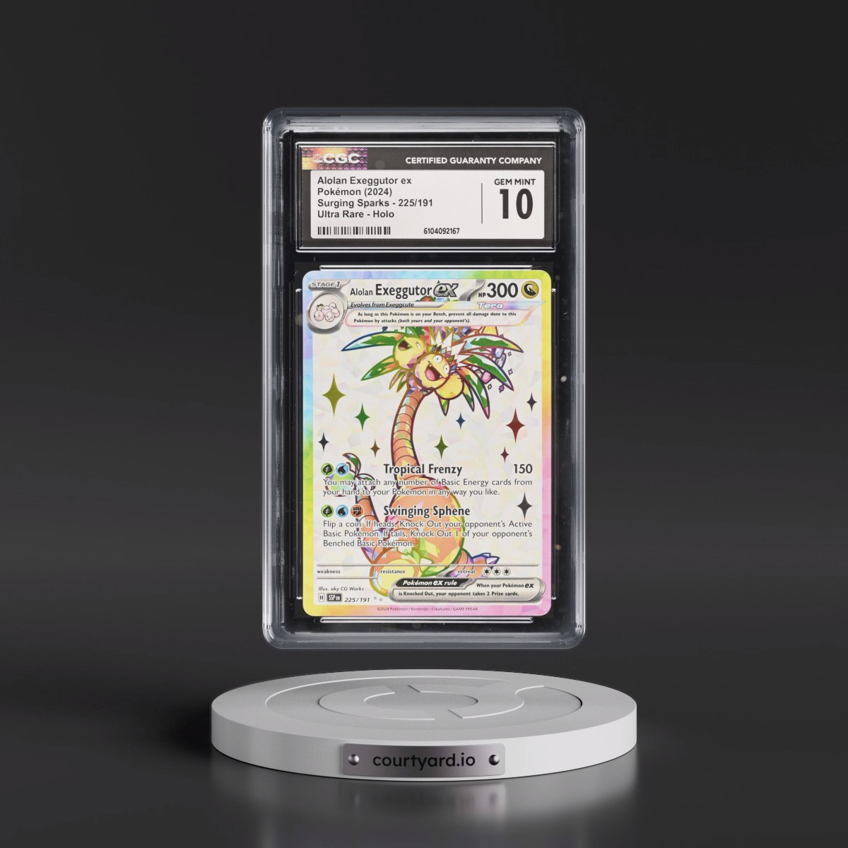 2024 Pokémon Ssp EN-Surging Sparks #225 Alolan Exeggutor EX - Holo Ultra Rare (CGC 10 GEM MINT)