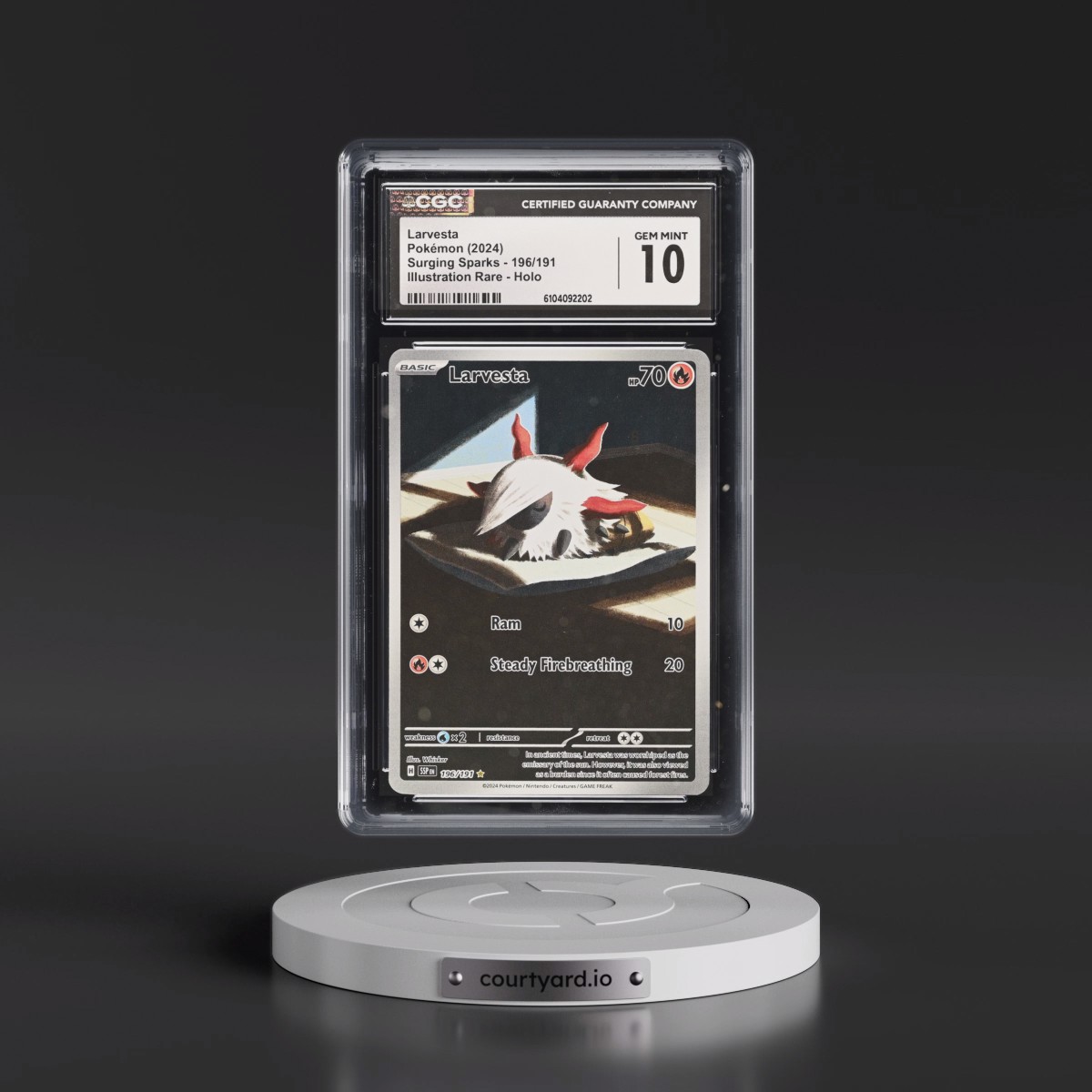 2024 Pokémon Ssp EN-Surging Sparks #196 Larvesta - Illustration Rare (CGC 10 GEM MINT)