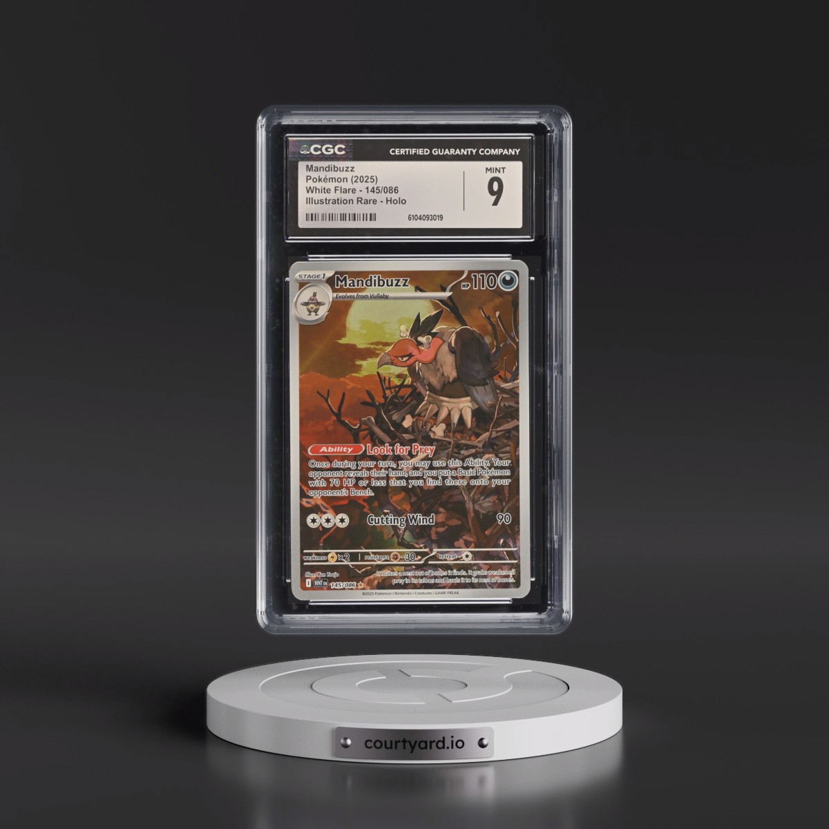 2025 Pokémon Wht EN-White Flare #145 Mandibuzz - Illustration Rare (CGC 9 MINT)