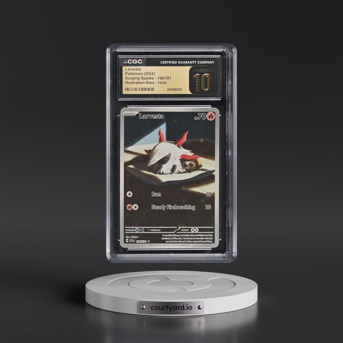 2024 Pokémon Ssp EN-Surging Sparks #196 Larvesta - Illustration Rare (CGC 10 PRISTINE)