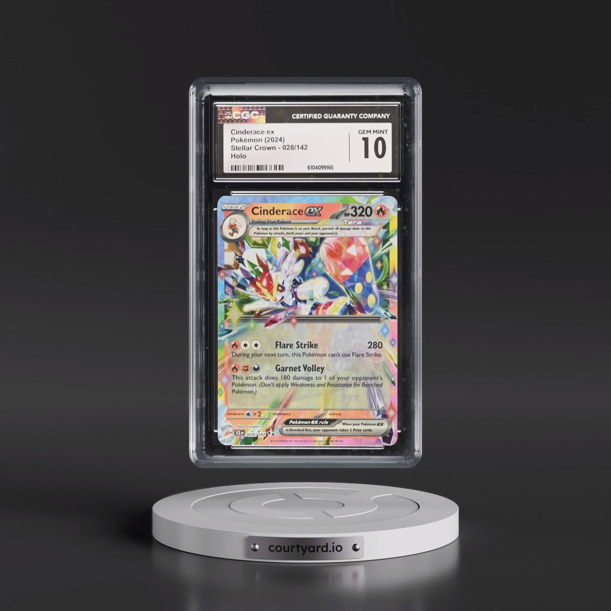 2024 Pokémon Scr EN-Stellar Crown #028 Cinderace EX - Holo (CGC 10 GEM MINT)