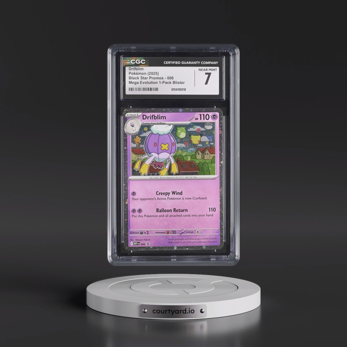 2025 Black Star Promos - Mega Evolution MEP EN #006 Drifblim - Mega Evolution 1-Pack Blister (Cosmos Holo) (CGC 7 NM)