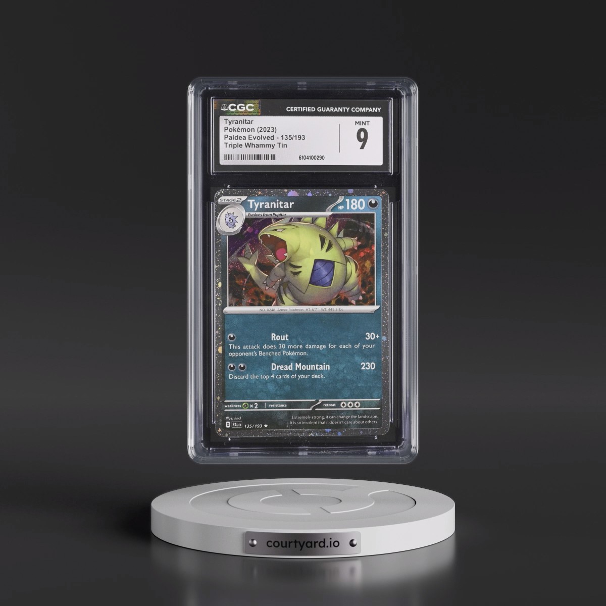 2023 Paldea Evolved - PAL EN #135/193 Tyranitar - Triple Whammy Tin (Cosmos Holo) (CGC 9 MINT)