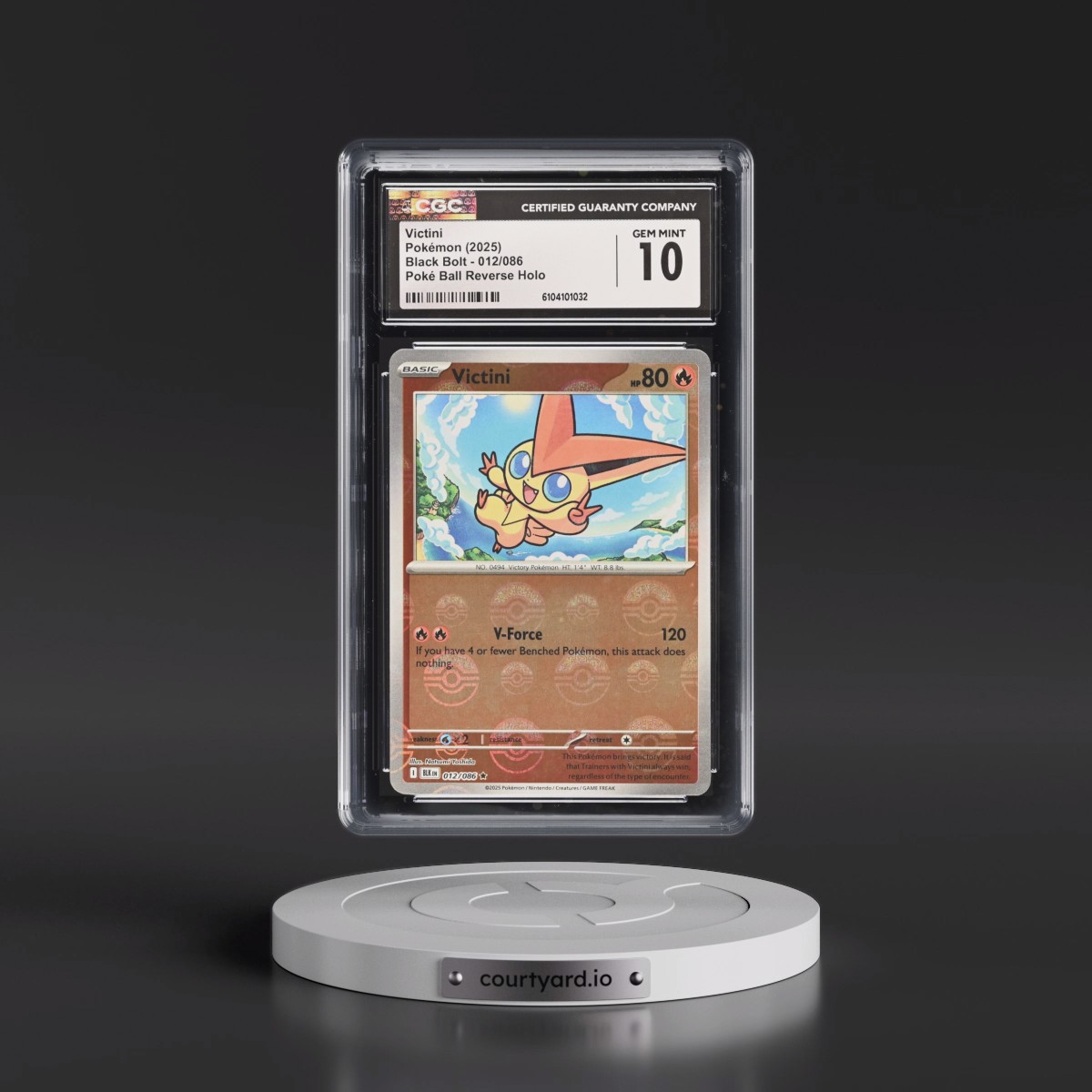 2025 Pokémon Blk EN-Black Bolt #012 Victini - Reverse Holo Poke Ball (CGC 10 GEM MINT)