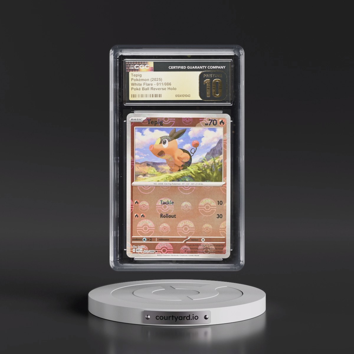 2025 Pokémon Wht EN-White Flare #011 Tepig - Reverse Holo Poke Ball (CGC 10 PRISTINE)