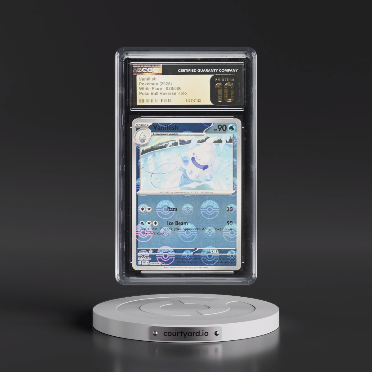 2025 White Flare - WHT EN #028/086 Vanillish - Reverse Holo Poké Ball (CGC 10 PRISTINE)